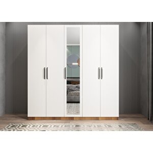 Bar Beş Kapaklı Gardırop Ceviz&beyaz G.b.l_10_150cm 150 cm