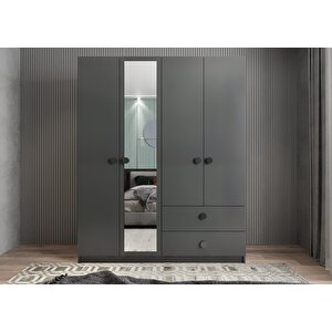 Harika Dört Kapaklı Gardırop Antrasit G.d.h_2_140cm 140 cm