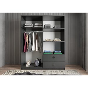 Harika Dört Kapaklı Gardırop Antrasit G.d.h_2_140cm 140 cm