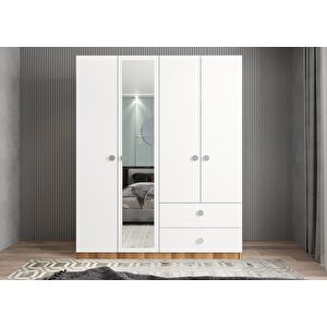 Harika Dört Kapaklı Gardırop Ceviz&beyaz G.d.h_10_140cm 140 cm