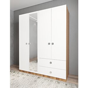 Harika Dört Kapaklı Gardırop Ceviz&beyaz G.d.h_10_140cm 140 cm