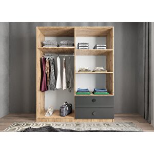 Harika Dört Kapaklı Gardırop Çam&antrasit G.d.h_8_160cm 160 cm