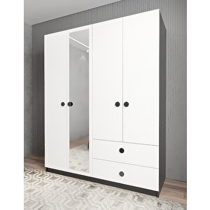 Harika Dört Kapaklı Gardırop Antrasit&beyaz G.d.h_6_160cm 160 cm