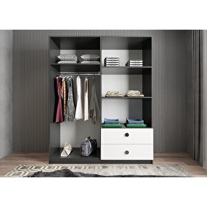 Harika Dört Kapaklı Gardırop Antrasit&beyaz G.d.h_6_180cm 180 cm