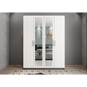 Trend Dört Kapaklı Gardırop Antrasit&beyaz G.d.t_6_140cm 140 cm