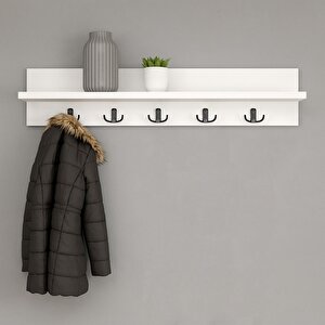 Askılık, Raflı Portmanto, Duvar Askılığı, Elbise Askılığı - Beyaz