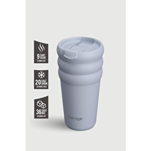 3 Bubble Two-cap Straw Tumbler Çelik Termos 600 Ml Zen Blue St-246