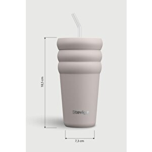 Stevig 3 Bubble Two-cap Straw Tumbler Çelik Termos 600 Ml Crushed Rock St-244