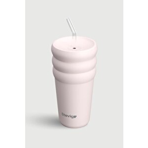 3 Bubble Two-cap Straw Tumbler Çelik Termos 600 Ml Soft Quartz St-248