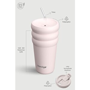 Stevig 3 Bubble Two-cap Straw Tumbler Çelik Termos 600 Ml Soft Quartz St-248
