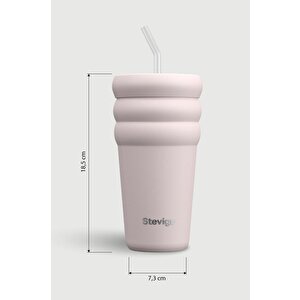 Stevig 3 Bubble Two-cap Straw Tumbler Çelik Termos 600 Ml Soft Quartz St-248