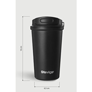 Stevig 4 Work Flip Open Coffee Mug Çelik Termos 400 Ml Black St-250