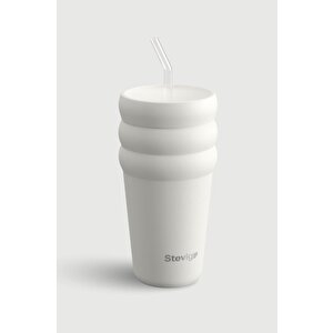 3 Bubble Two-cap Straw Tumbler Çelik Termos 600 Ml White Stone St-249