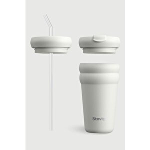 Stevig 3 Bubble Two-cap Straw Tumbler Çelik Termos 600 Ml White Stone St-249