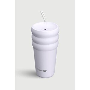 3 Bubble Two-cap Straw Tumbler Çelik Termos 600 Ml Lilac Hint St-245