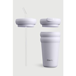 Stevig 3 Bubble Two-cap Straw Tumbler Çelik Termos 600 Ml Lilac Hint St-245