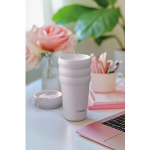 Stevig 3 Bubble Two-cap Straw Tumbler Çelik Termos 600 Ml Lilac Hint St-245