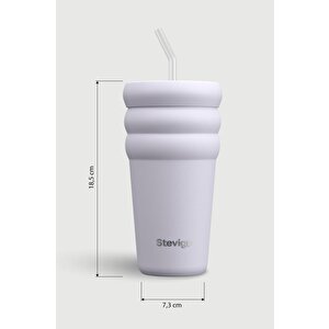 Stevig 3 Bubble Two-cap Straw Tumbler Çelik Termos 600 Ml Lilac Hint St-245