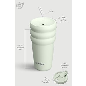 Stevig 3 Bubble Two-cap Straw Tumbler Çelik Termos 600 Ml Lightest Sky St-247