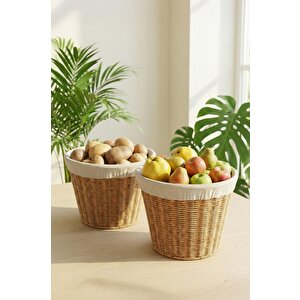 2'li Yuvarlak Rattan Hasır Patates Soğan Sarımsak Meyve Sepeti Düzenleyici organizer -9t02