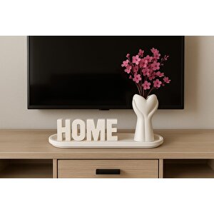 Beton Vazo Ve Home Yazısı Oval Tabak Set