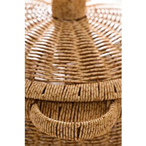 Rattan Hasır Kapaklı Çok Amaçlı Depolama Mutfak Banyo Sepeti 23 Cm Kahverengi