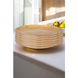 Fabric 6’lı Cam Dalgalı Kumaş Supla Tabak 32cm Metalik Altın Akc429 C320.045