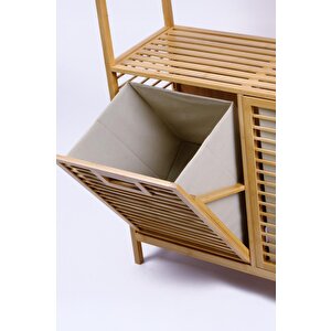 Digithome Bambu 2'li Kirli Sepetli 2 Raflı Çok Amaçlı Banyo Düzenleyici Çamaşır Sepeti Db-0040