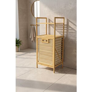 Digithome Bambu Eco-lite Basic Kirli Sepetli 2 Raflı Banyo Düzenleyici Çamaşır Sepeti Db-0031
