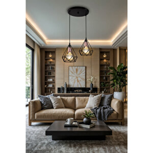 Elmas 2li Siyah Avize Modern Dekoratif Sarkıt Salon Oturma Odası Cafe Hole Mutfak Yatak Odası