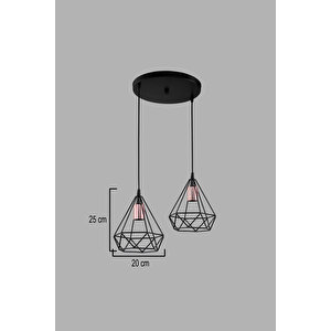 Elmas 2li Siyah Avize Modern Dekoratif Sarkıt Salon Oturma Odası Cafe Hole Mutfak Yatak Odası