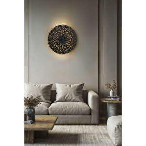 Bergama Siyah Aplik Modern Dekoratif Ledli Duvar Apliği