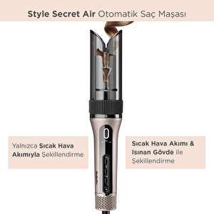 BaByliss C6688E Style Secret Air Auto-Curl Teknolojili Sıcak Hava İle Bukle Yapan Otomatik Saç Maşası Metalik