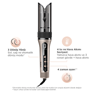 BaByliss C6688E Style Secret Air Auto-Curl Teknolojili Sıcak Hava İle Bukle Yapan Otomatik Saç Maşası Metalik