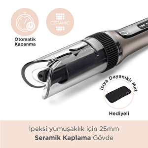 BaByliss C6688E Style Secret Air Auto-Curl Teknolojili Sıcak Hava İle Bukle Yapan Otomatik Saç Maşası Metalik
