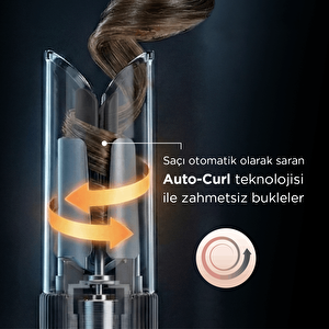 BaByliss C6688E Style Secret Air Auto-Curl Teknolojili Sıcak Hava İle Bukle Yapan Otomatik Saç Maşası Metalik