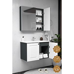 Aldera 80 Cm Mdf Gövde Membran Kapak Banyo Dolabı Seti Antrasit Beyaz