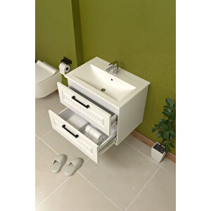 Floransa 80 Cm Mdf Gövde Membran Kapak Banyo Dolabı Seti + Boy Dolabı Beyaz