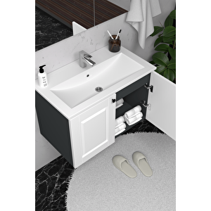 Aldera 65 Cm Mdf Gövde Membran Kapak Banyo Dolabı Seti Antrasit Beyaz