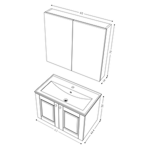 Teta Home Aldera 65 Cm Mdf Gövde Membran Kapak Banyo Dolabı Seti