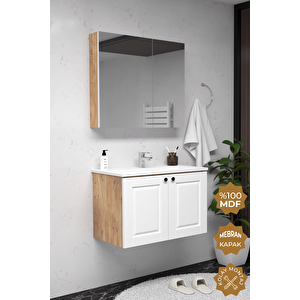Aldera 80 Cm Mdf Gövde Membran Kapak Banyo Dolabı Seti Atlantik Çam - Beyaz