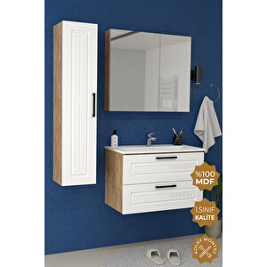 Floransa 80 Cm Mdf Gövde Membran Kapak Banyo Dolabı Seti + Boy Dolabı Atlantik Çam