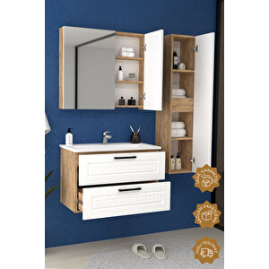 Floransa 80 Cm Mdf Gövde Membran Kapak Banyo Dolabı Seti + Boy Dolabı Atlantik Çam
