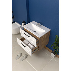 Floransa 80 Cm Mdf Gövde Membran Kapak Banyo Dolabı Seti + Boy Dolabı Atlantik Çam