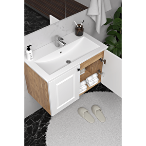 Aldera 65 Cm Mdf Gövde Membran Kapak Banyo Dolabı Seti Atlantik Çam - Beyaz