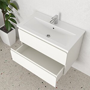 Granada 80 Cm Mdf Gövde Membran Kapak Banyo Dolabı Seti + Boy Dolabı Beyaz
