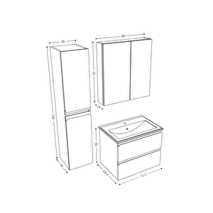 Teta Home Granada 80 Cm Mdf Gövde Membran Kapak Banyo Dolabı Seti + Boy Dolabı