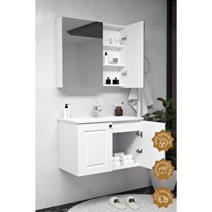 Aldera 80 Cm Mdf Gövde Membran Kapak Banyo Dolabı Seti 1000 Beyaz