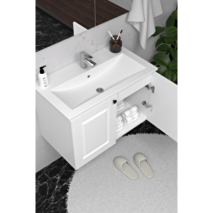 Aldera 80 Cm Mdf Gövde Membran Kapak Banyo Dolabı Seti 1000 Beyaz