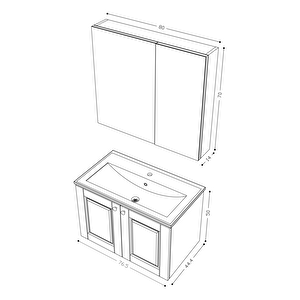 Teta Home Aldera 80 Cm Mdf Gövde Membran Kapak Banyo Dolabı Seti